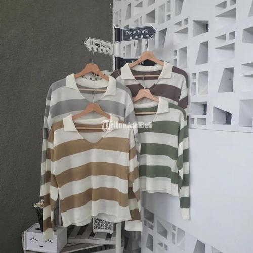 Sweater Rajut Crop Fuji Knit Zebra V Neck Ready Stok All Size - Cimahi