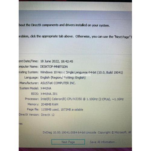 Laptop Asus X441N Intel Celeron N3350 RAM 2GB HDD 500GB Bekas - Cimahi