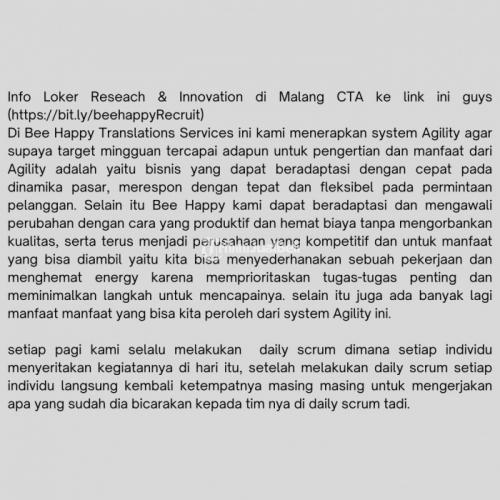 Info loker Research & Innovation - Malang